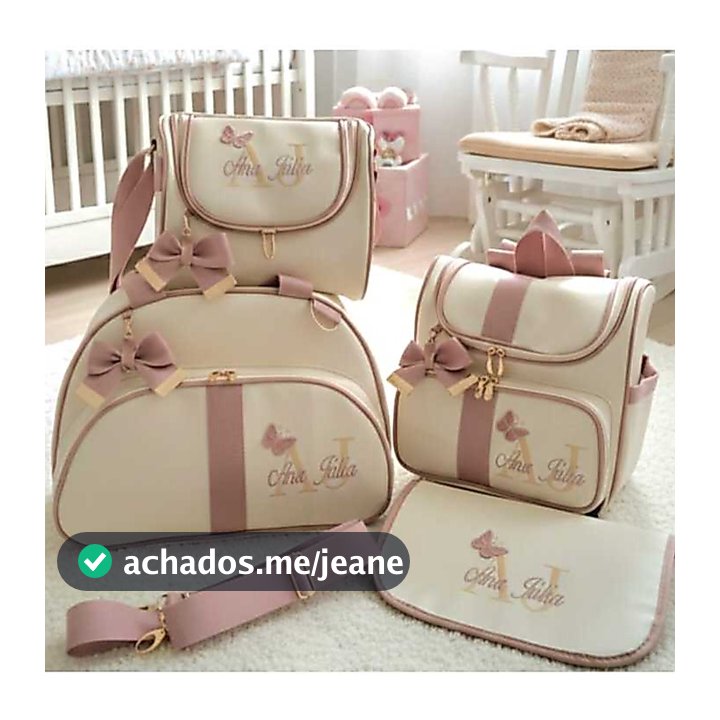 kit de Bolsas Maternidade Luxo para Mamãe e Bebê Personalizado Bordado com Nome 4 peças Mochila Mala Frasqueira Trocador