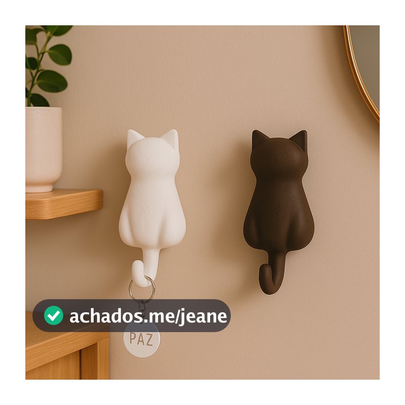 🐾 Kit com 2 Ganchos de Parede em Formato de Gato – Porta-Chaves Fofo em PLA  🐱