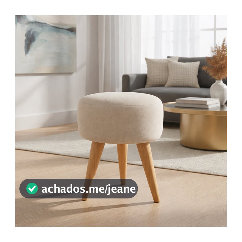 Puffe Para Quarto Redondo Pé Palito Banquinho Estofado Decorativo Sala Penteadeira
