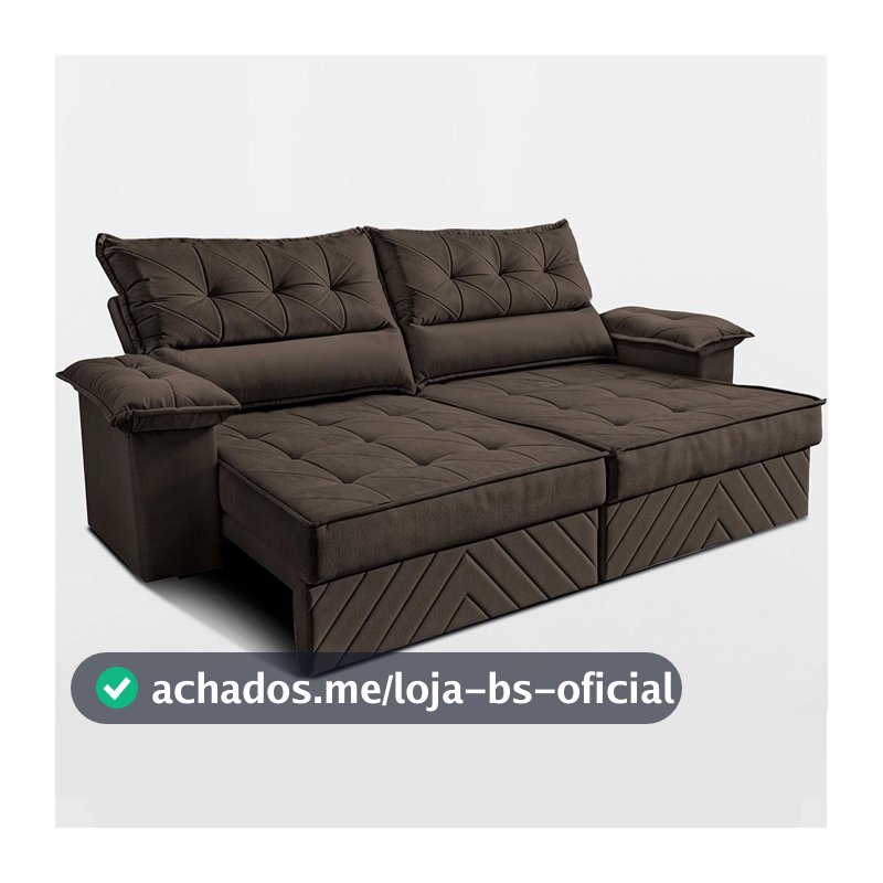 Sofá Retrátil e Reclinável 2,40m com Molas e Espuma D33 Thunder. Velusoft Cama inBox
