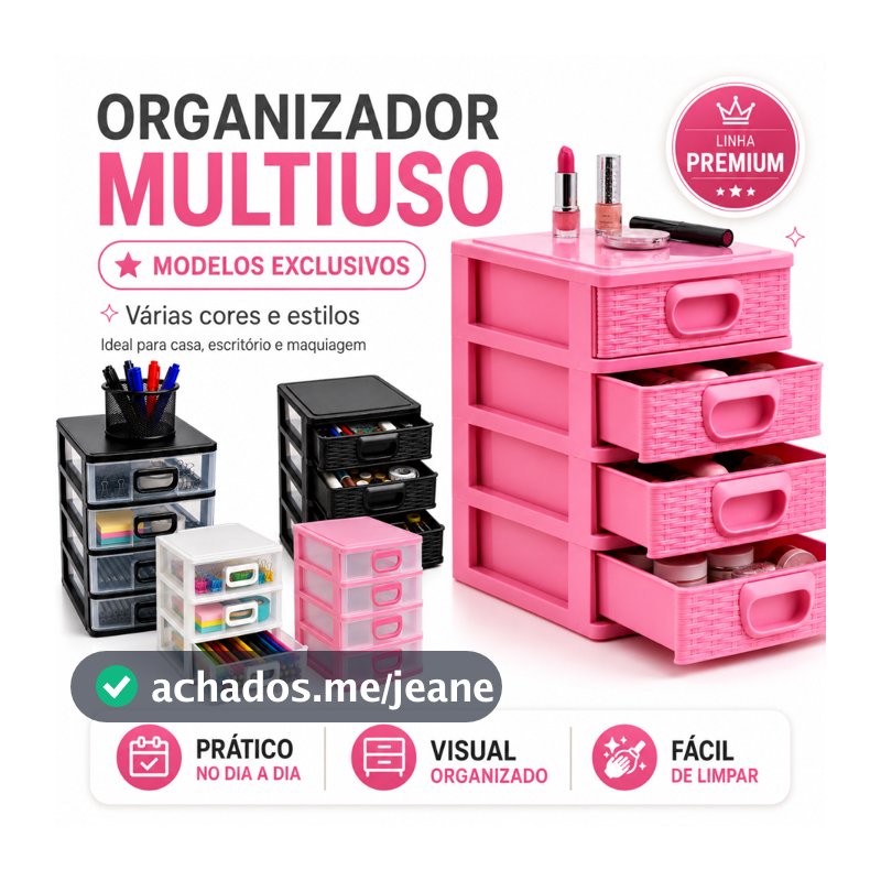 Mini Porta Acessórios  2, 3, 4 e 5 Gavetas Organizador para Escritório, Joias e Material de Costura