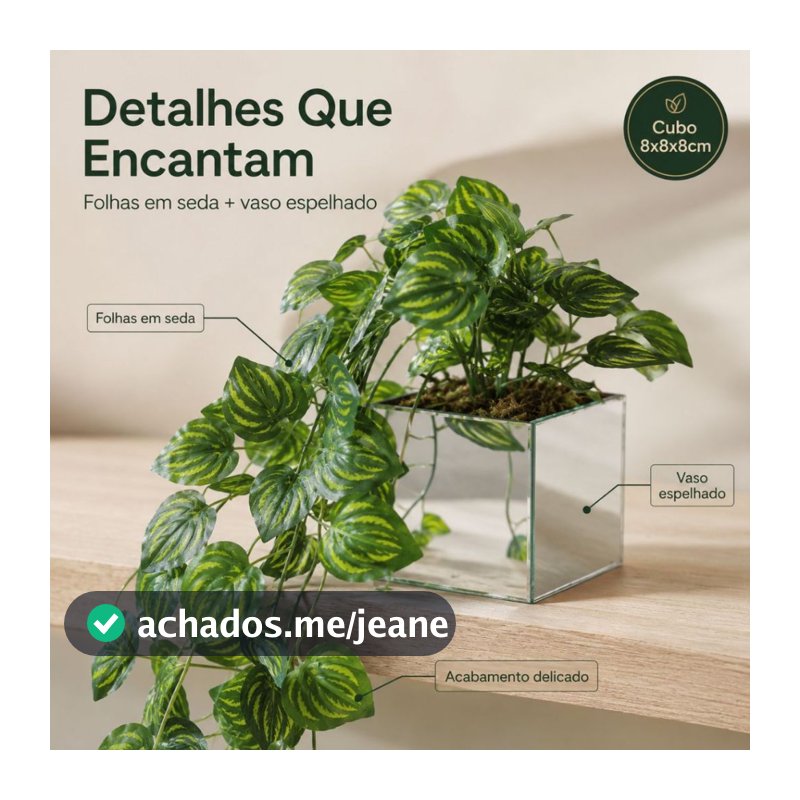 Planta Artificial Jibóia Pendente Caída com Vaso Espelhado