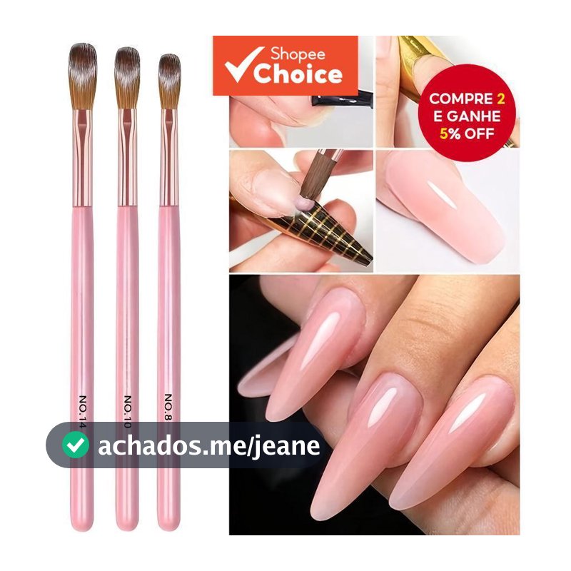 Conjunto de Pincéis Acrílicos para Unhas #8/10/14 - Pincéis Profissionais em Acrílico para Unhas em Pó, Extensão e Arte