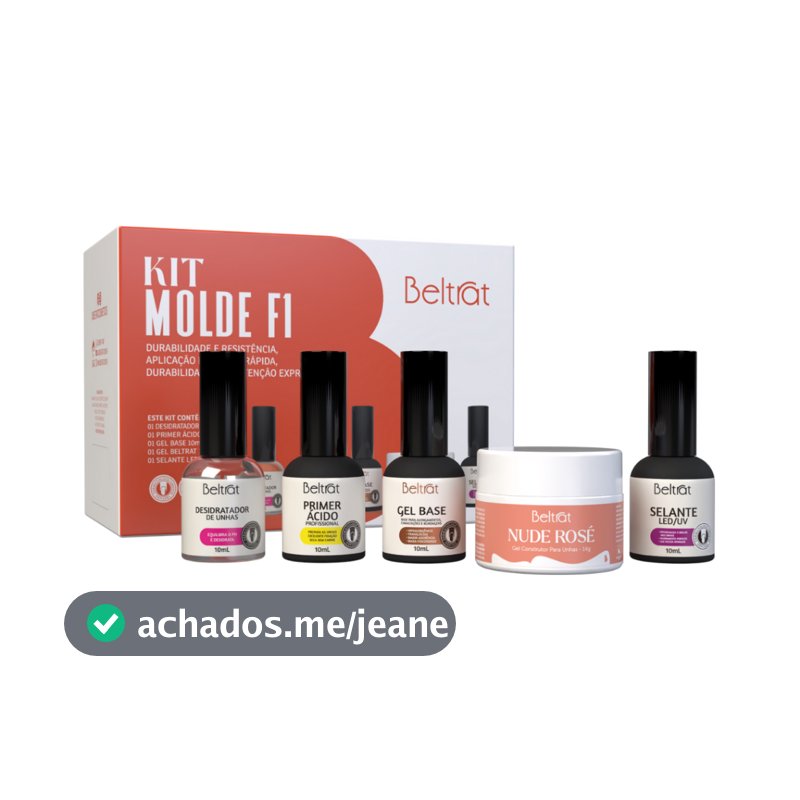 Kit Molde F1 Beltrat Preparadores e Finalizador Gel Nude Rosé Mousse 14g Alongamento Unhas Gel