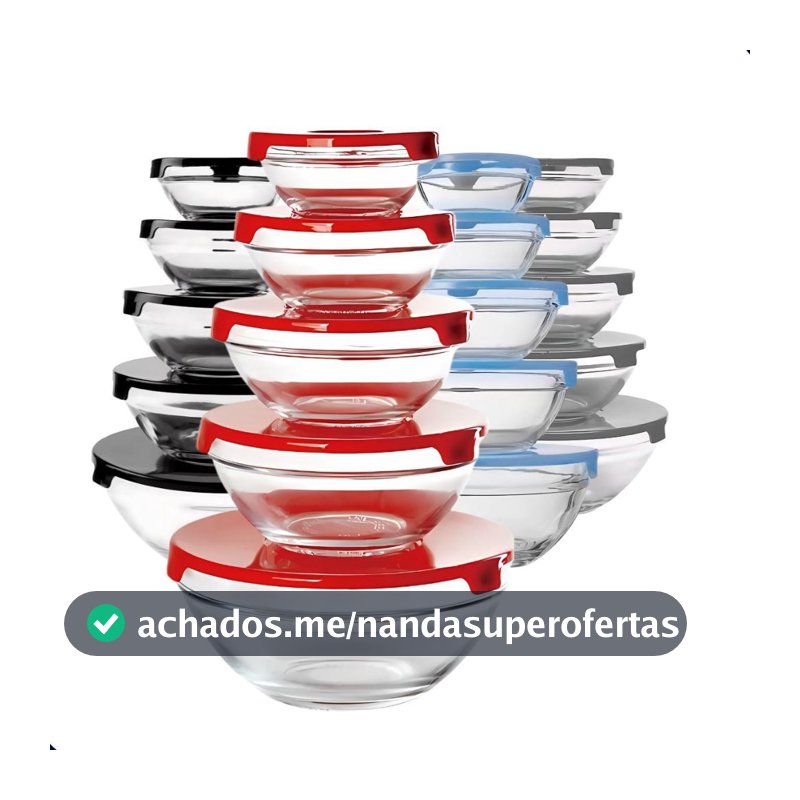 Conjunto 5 Potes Em Vidro Com Tampa Vasilhas Tigelas Bowls Marmita Para Armazenamento De Alimentos