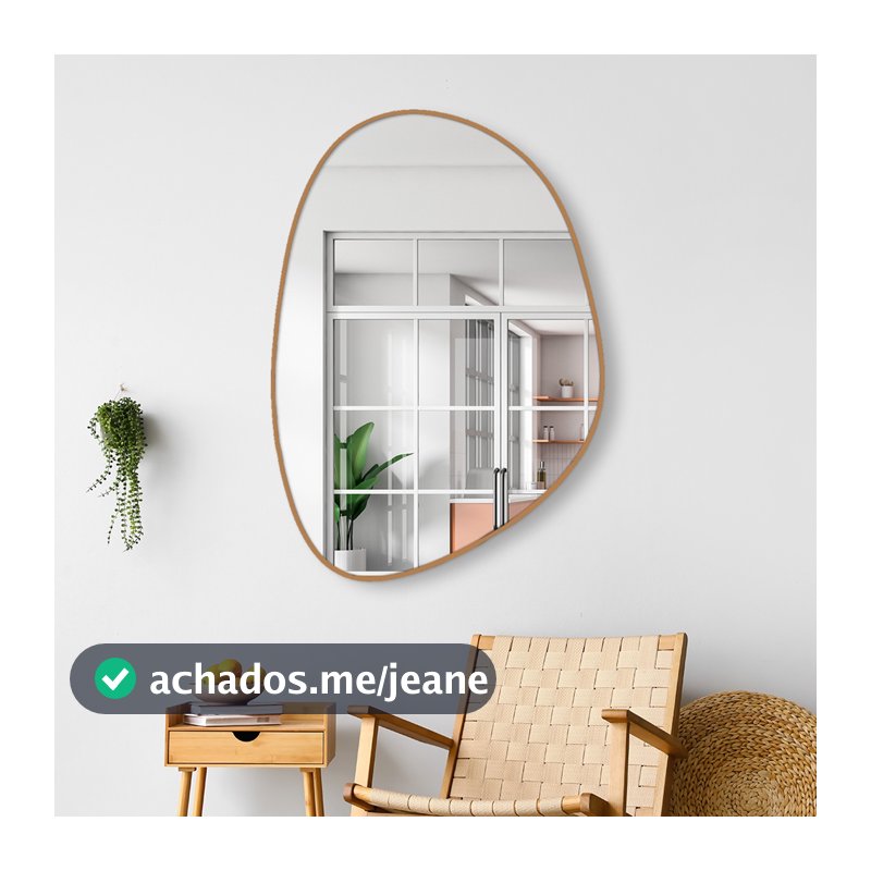 Espelho Orgânico 60x40 Couro + Suporte Banheiro / Sala / Quarto