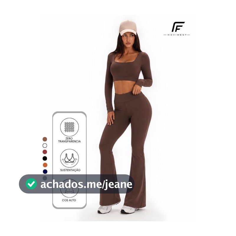 Conjunto de Academia Feminina Liso Zero Transparência Suplex Poliamida Flare Manga Longa Fitness