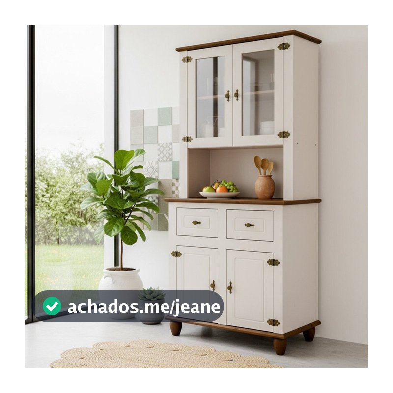 Kit Cozinha 4 Portas 2 Gavetas Tampo Base e Pés em Madeira Maciça Joy Branco/Off White Off White/Nogueira