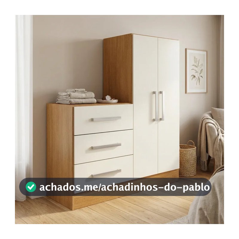 Cômoda para Quarto 3 Gavetas 2 Portas Dunas Nature e Off White Yescasa Branco Nature Off/White