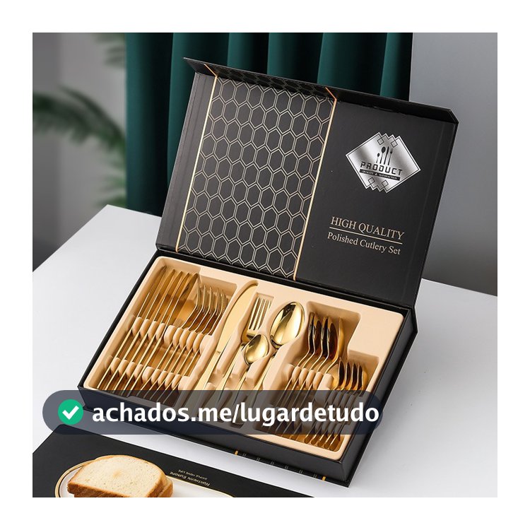 Jogo/KIT Talheres Faqueiro Inox Dourado Polidos de Alta Qualidade 24 Peças Premium Luxo Com Maleta