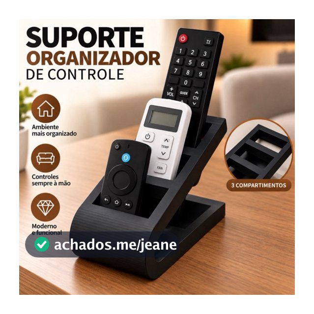 Porta Controle Remoto Universal Organizador 3 Compartimentos Mesa Rack Sala Tv Ar Condicionado Moderno Decorativo