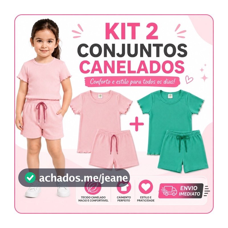 KIT 2 Conjuntos Infantil Menina Verão Ribana Canelada 2 a 8 Anos