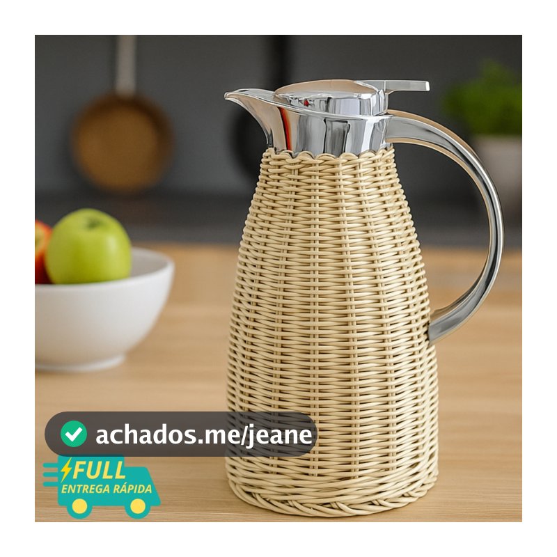 Garrafa Térmica Rattan Wolff de Aço Inox Plástico Bege 1,5 Litros Para Café