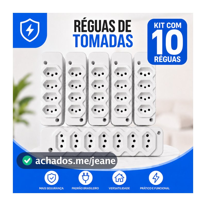 Kit 10 Tomada Barra Regua (ATACADO) 2, 3, 4, 5 ENTRADAS PINO 10/20A REFORCADA