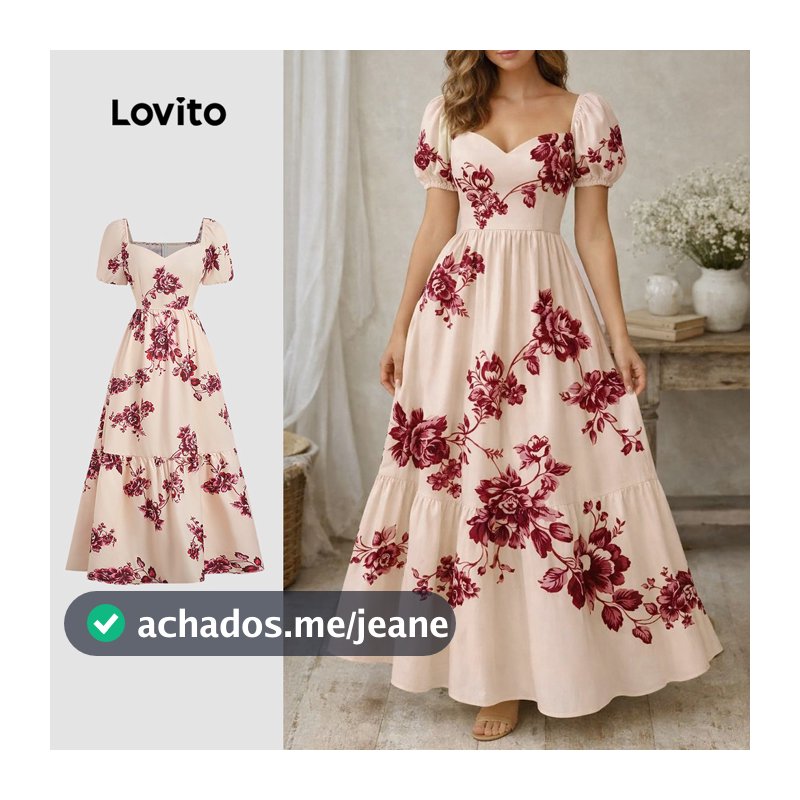 Lovito Padrão de Vestido Elegante Camadas de Vestido de Primavera/verão para Mulheres LBL36145