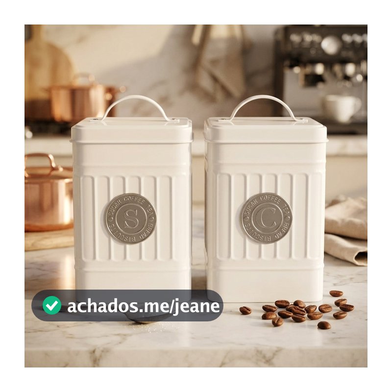 Lata Armazenagem Metal Branco Café Açúcar Duo Quadrado Estilo Farmhouse Pote Hermético Organizador