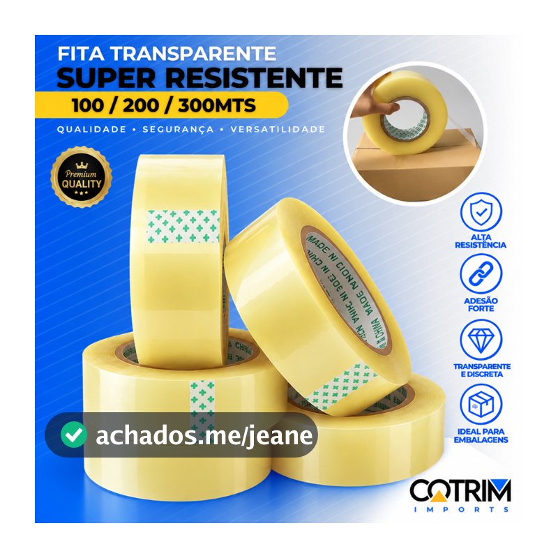 Fita Adesiva Durex Larga 100/200/300mts Transparente Grande Embalar Caixas e Encomendas