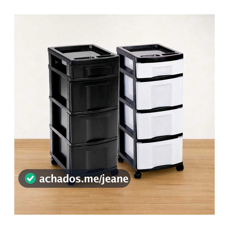 Gaveteiro Organizador Grande 4 Gavetas Escritório Banheiro Com Rodas De Chão Plástico Multiuso