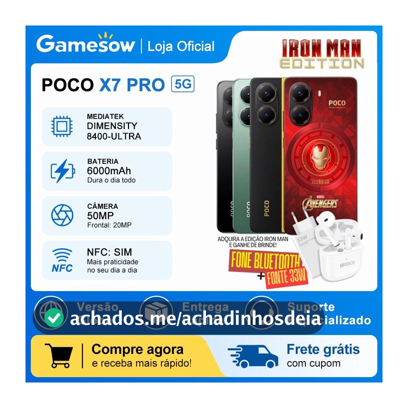 Xiaomi Poco X7 PRO 5G Versão Global,  Armazenamento 512GB-256GB + 8GB-12GB RAM, Processador Dimensity 8400-Ultra