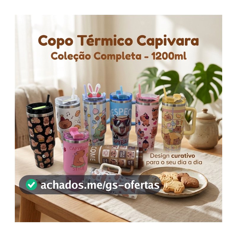 SORRISO Copo Térmico Capivara De Aço Inox 1,2l Com Tampa e Alça Garrafa Térmica