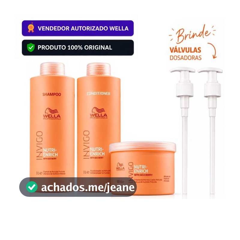 Kit Wella Profissional Invigo Nutri-Enrich Original | Shampoo 1L + Condicionador 1L + Máscara 500g | BRINDE VÁLVULAS