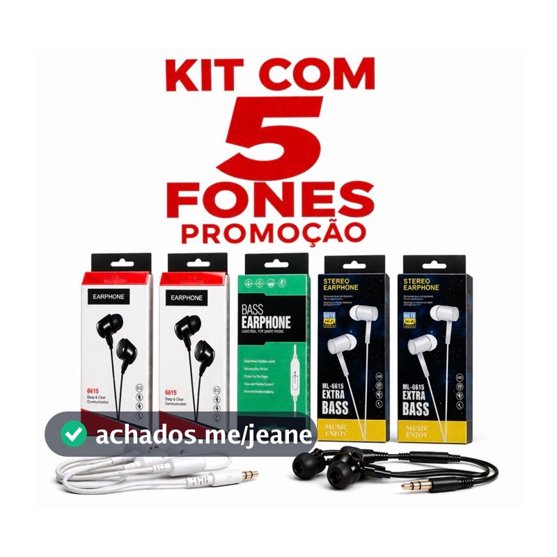 Kit c/5 Fones de Ouvido com Fio com microfone Stereo entrada P2 - (ATACADO)