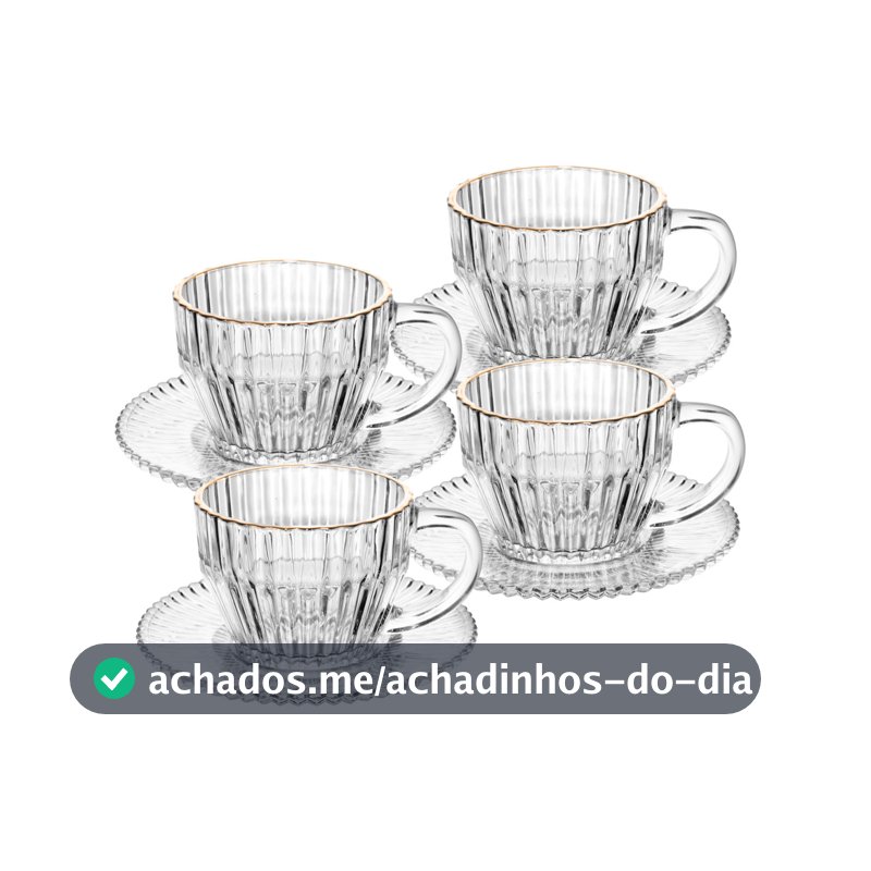 Conjunto 4 Xícaras de Café de Cristal com Fio de Ouro Imperatriz 110ml Wolff