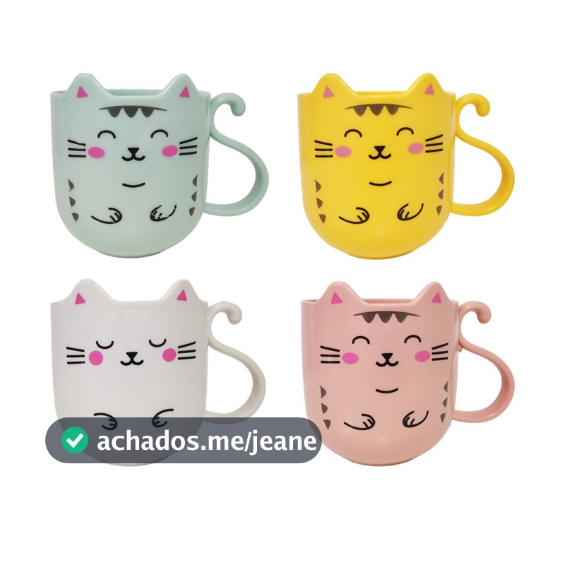 Caneca de Gatinho DANTAS Kawaii 360ml Plástico Resistente Alça Cauda Xícara Fofa Café Leite Presente Infantil