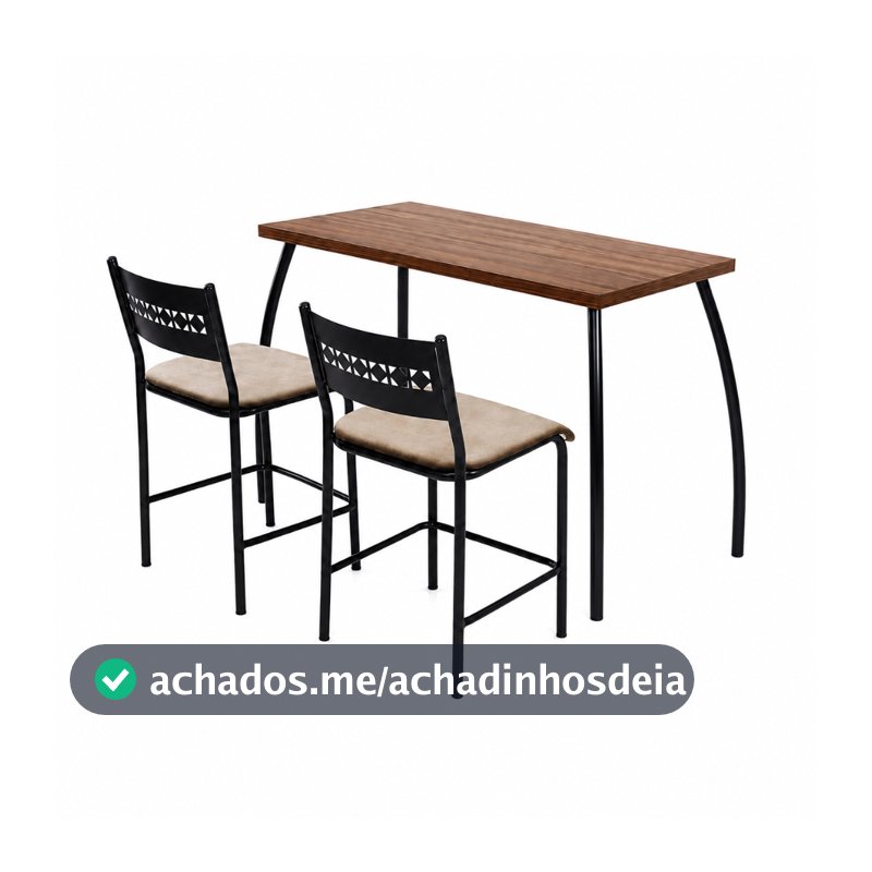 Conjunto Mesa Fit Aço Preto Com 2 Cadeiras Cozinha Apartamento