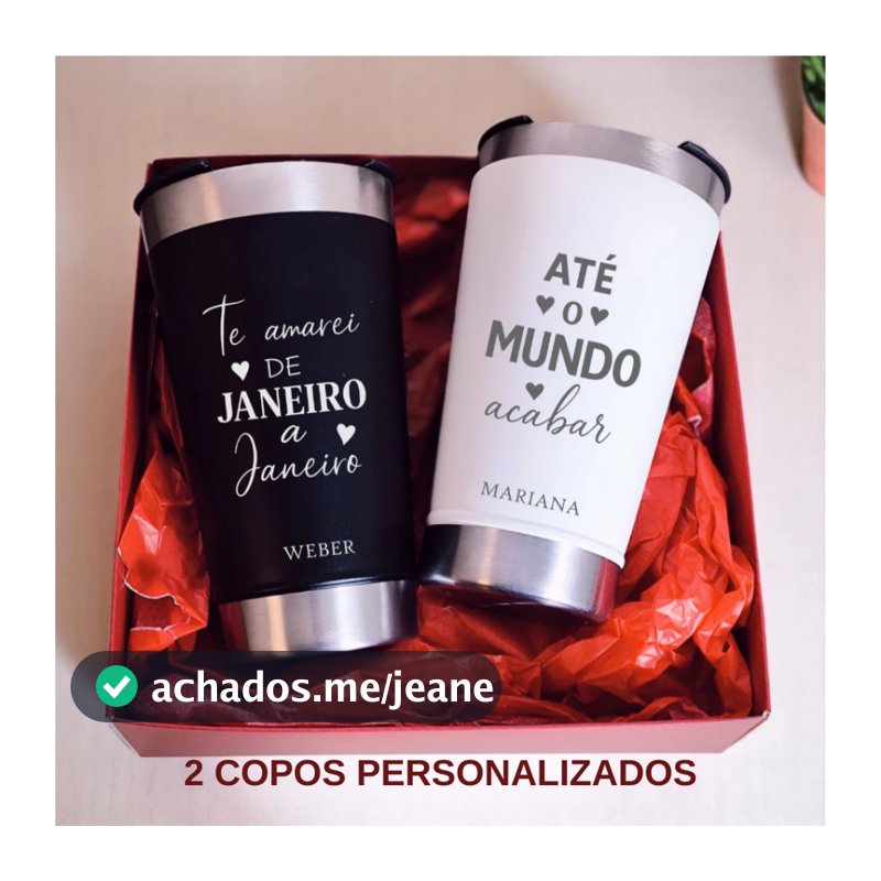 Kit 2 Copos Térmicos 500ml com frase e Nomes Presente Casal, namorados personalizado