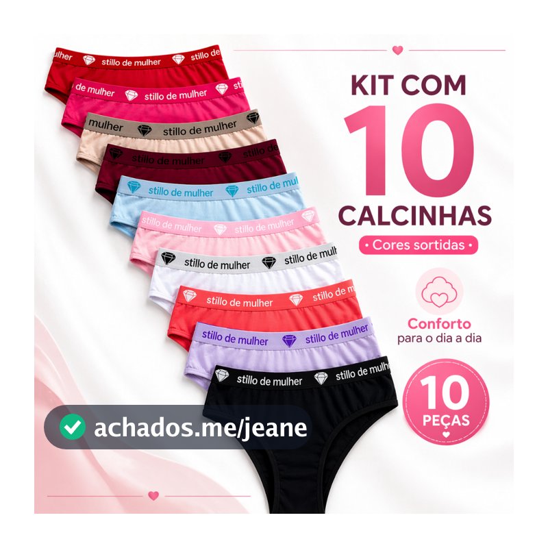 Kit 10 e 5 Calcinha Conforto Cós Alto 100% Algodão Stillo de Mulher Liso e Estampado Cintura Alta