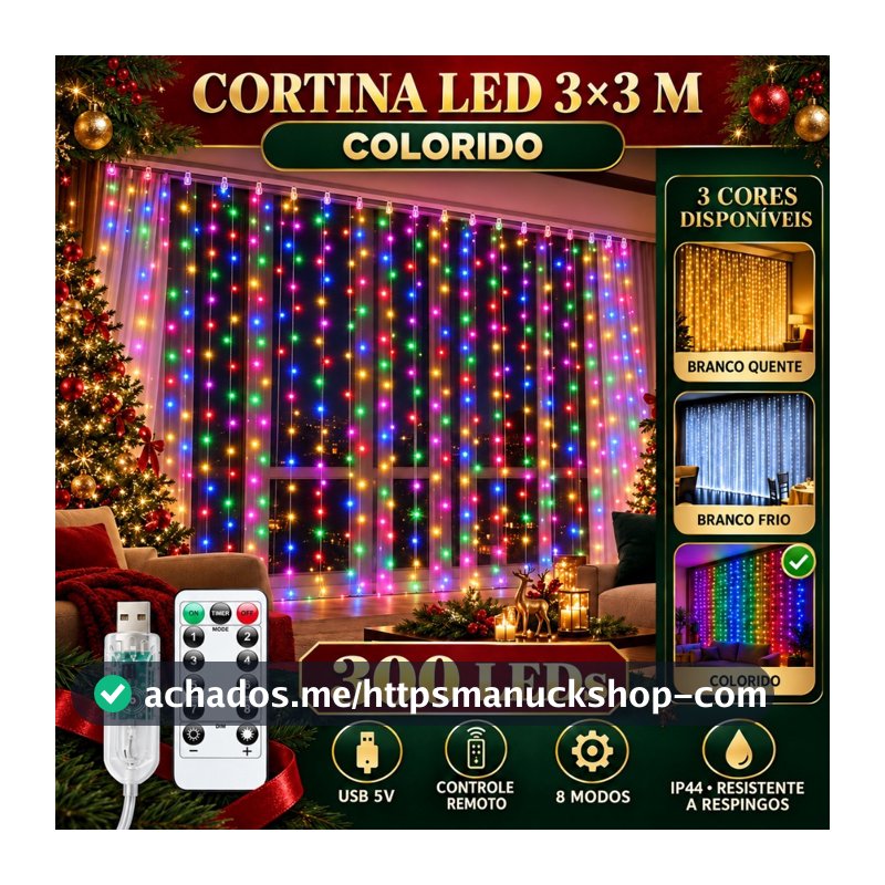 Pisca Cortina 300 Leds 3x3m USB IP44 8 Modos Iluminação Luzes Fada Decoração De Natal Festa LuvinCo