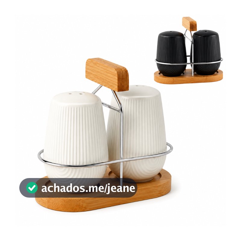 Jogo Saleiro e Pimenteiro 90ml em Cerâmica e Bambu Oásis