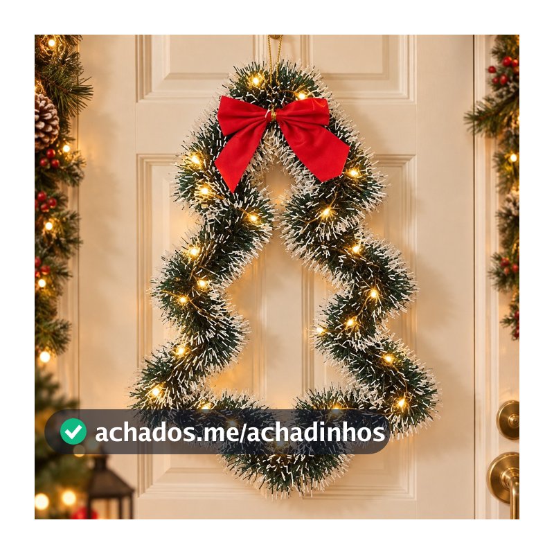 Enfeite de Porta Guirlanda Árvore de Natal Verde e Nevada Decoração Natalina