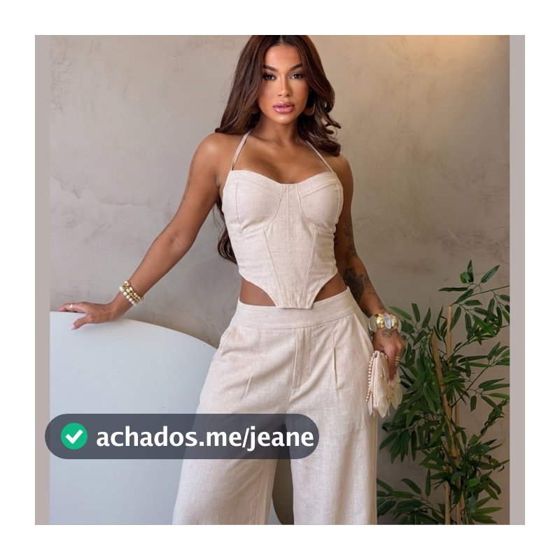 Conjunto Feminino Barbara Top Corset e CAlça Pantalona Casual  Boho Vazado / cortado Nó Bolso Férias Tecido Linho Fresco