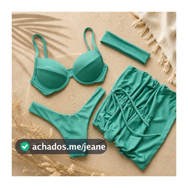 Biquíni Meia Taça Aro Calcinha Asa Delta Saida de Praia Faixa Moda Praia Canelado Verão fio dental Conjunto Kit Trikini