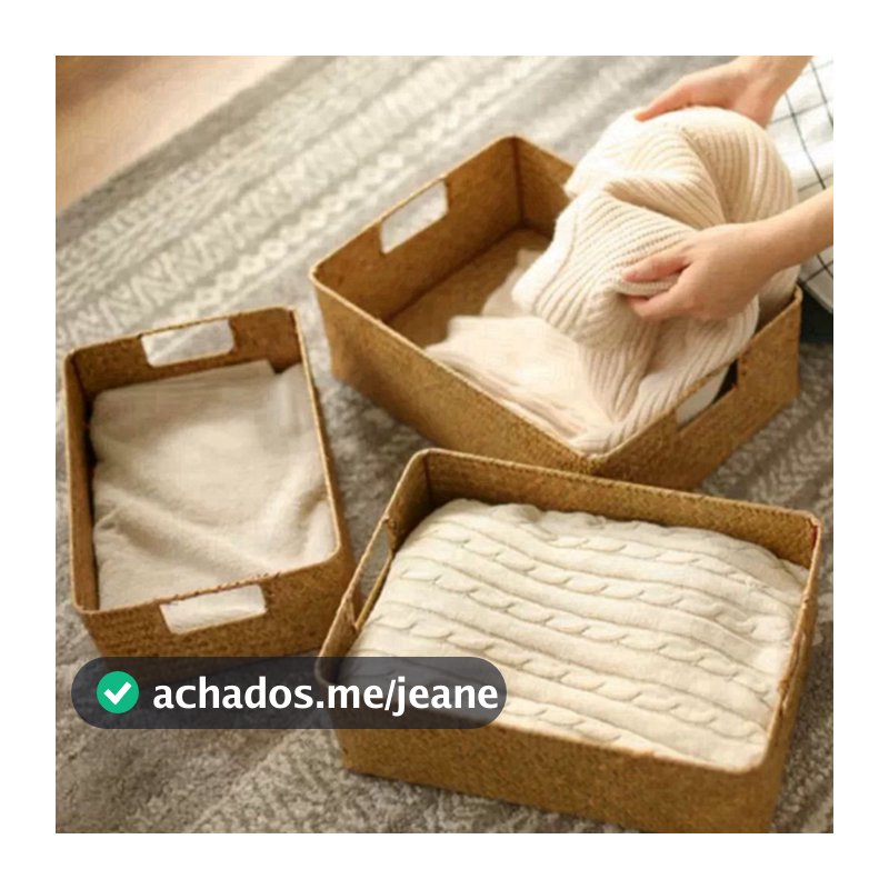 Zerolife Seaweed Retangular Quadrado Cesta De Vime Rattan Armazenamento De Mesa Alça De Tecido Ambiental Caixa Organizador