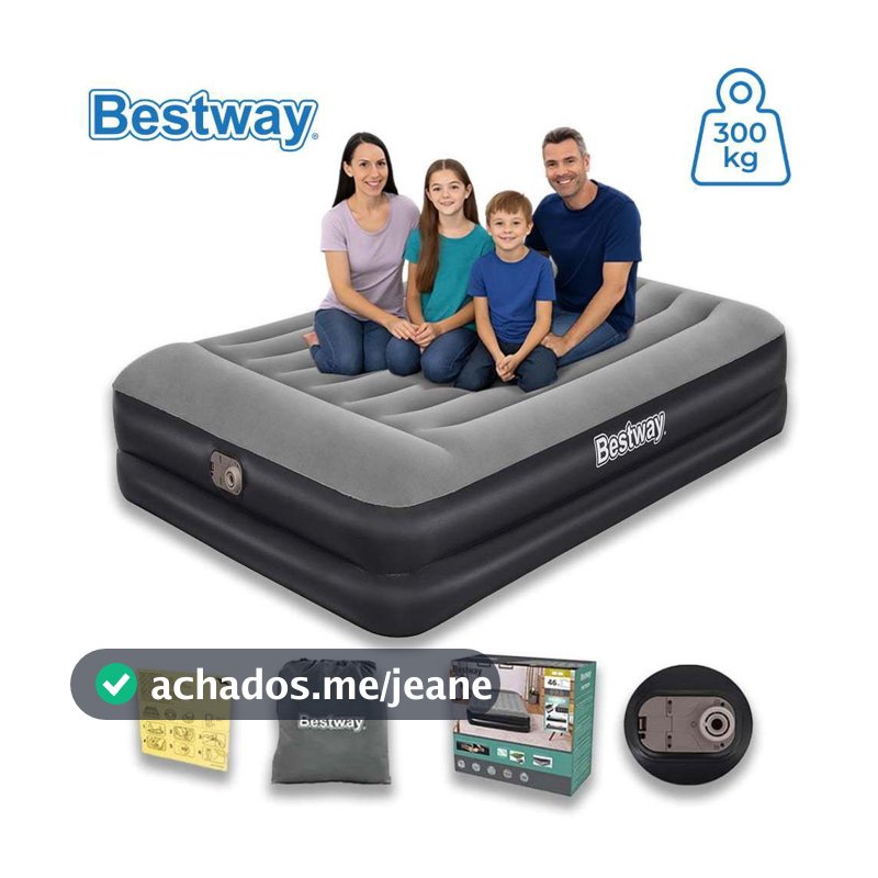 Colchao Inflavel Casal QUEEN Premium Preto c/ Bomba Embutida + Bolsa Bestway