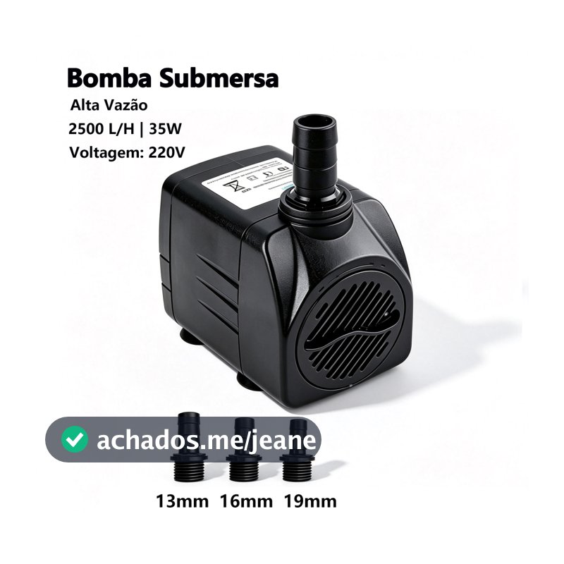 Bomba Submersa 2000L/H 2,5m 35W para Lago Aquário Fonte Cascata Água Doce e Salgada 110V ou 220V