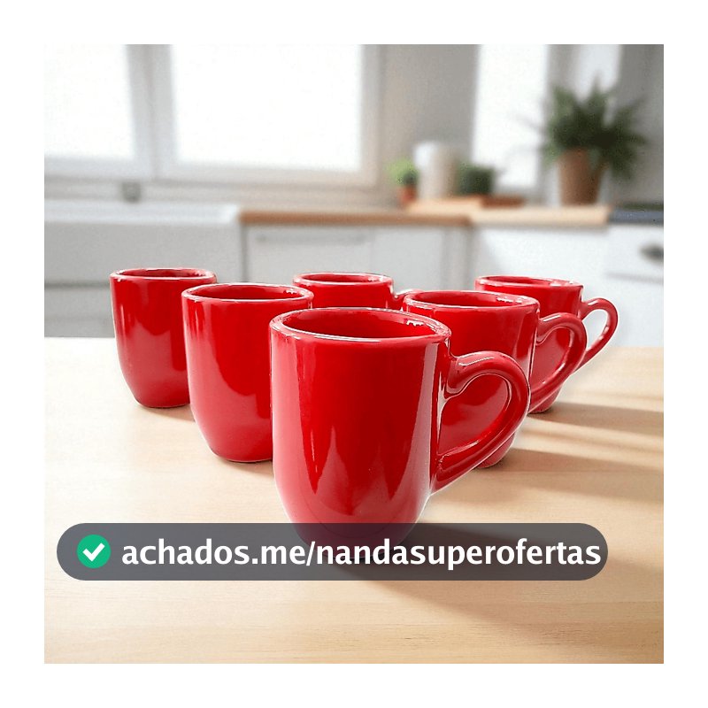 Kit 6 Xícara de Porcelana Vermelha 80ml Café Expresso Caneca Café Presente Cozinha