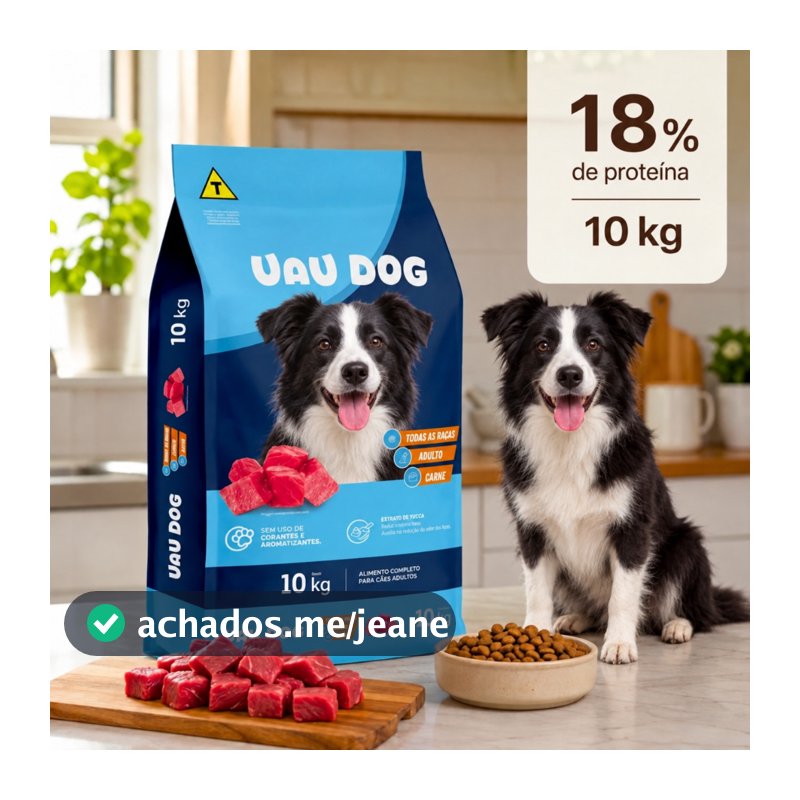 Ração Premium Para Cachorro Cães Uau Dog Adulto 18% de Proteína Sabor Carne Todas as Raças 10kg