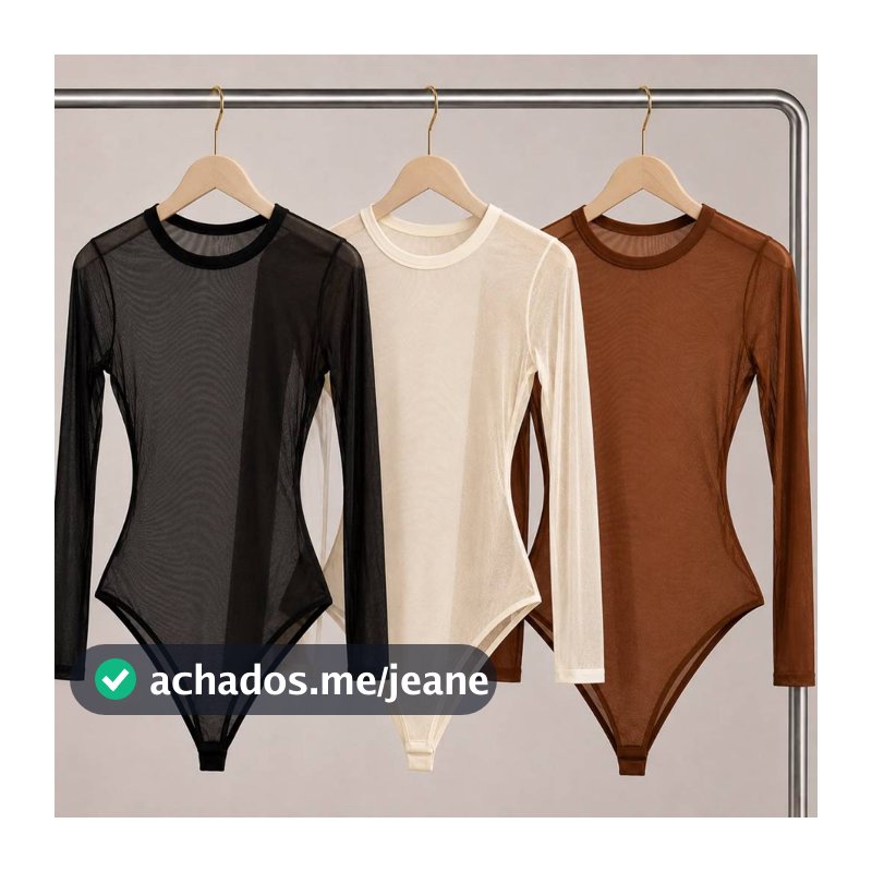 Kit Body Tule Feminino Manga Longa Transparente do 38 ao 46