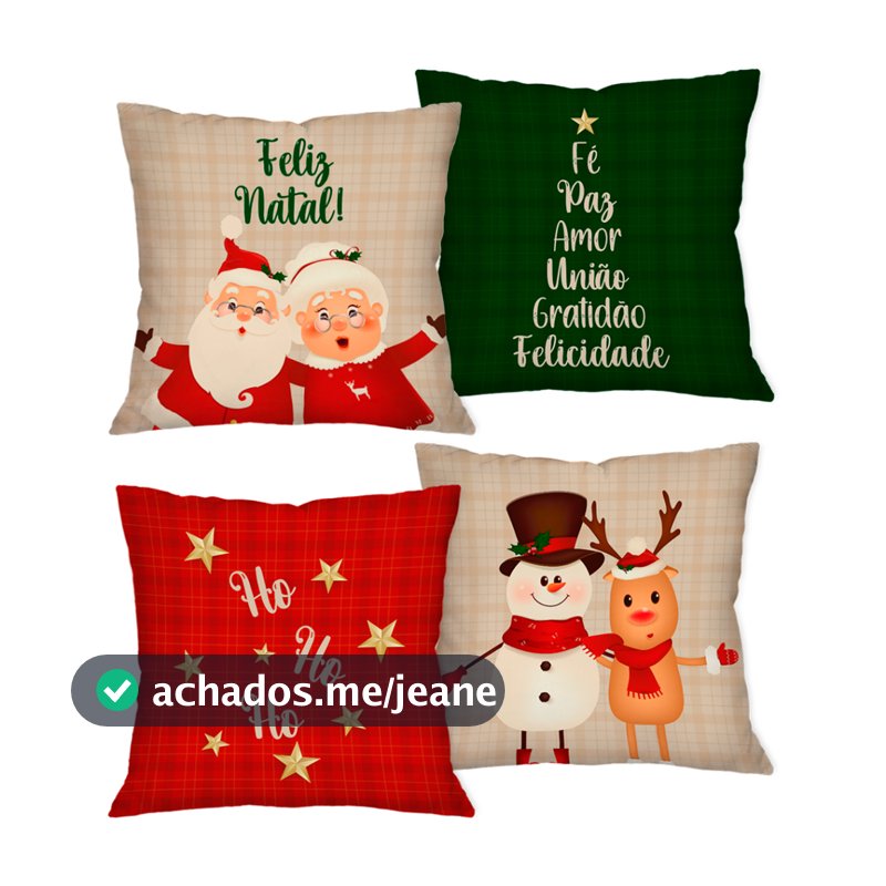 Kit com 4 Capas para Almofadas Decorativas 45X45 cm / Feliz Natal / Home