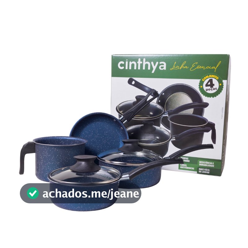 Jogo De Panela Teflon Kit Conjunto Panelas Essencial Antiaderente Tampa de Vidro 4 Peças Fervedor Frigideira Cinthya