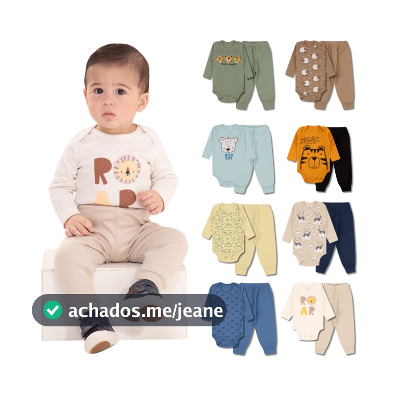 Kit 6 Peças de Roupas para Bebê Menino (3 Body Longo + 3 Calça Mijão) Kit 3 Body Roupa Infantil Bebê
