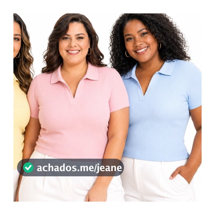 Blusa Feminina Gola Polo Plus Size Ribana Canelada Manga Curta 96% Algodão Premium Confortável Casual G1 G2