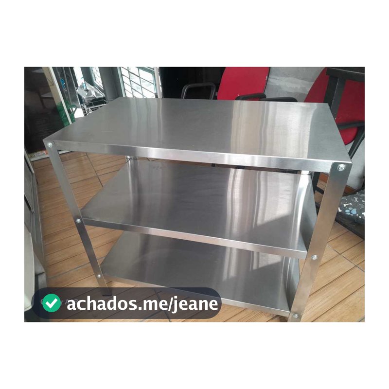 Mesa em Aço Inox com duas prateleira Inferior medidas 90x50x81alt