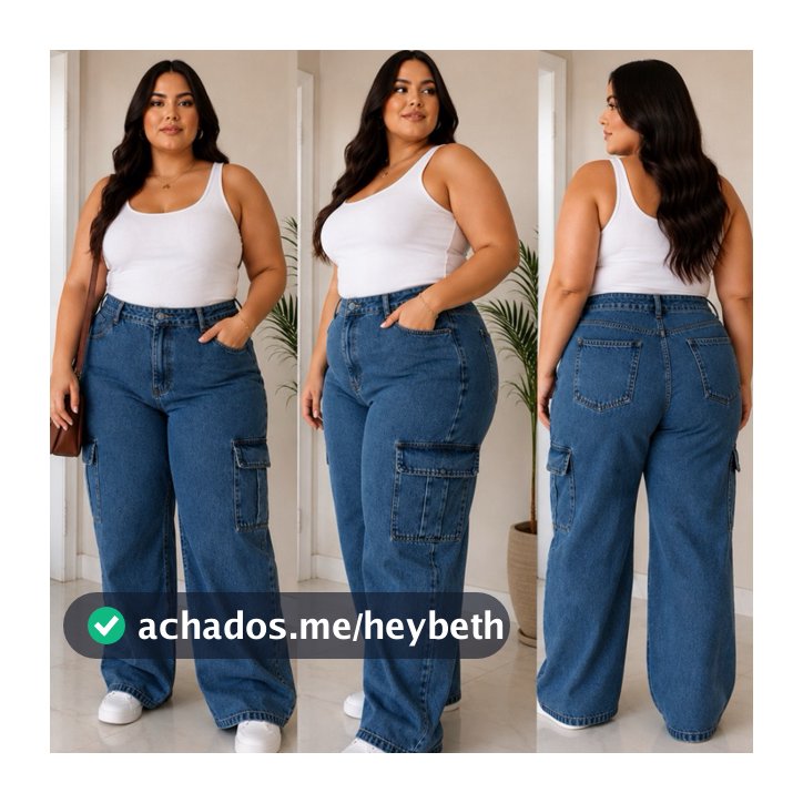 cargo plus size calça jeans wid leg