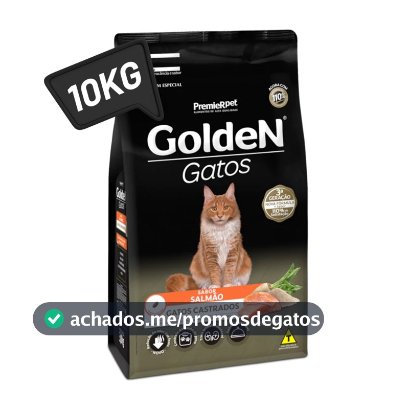 Ração Golden para Gatos Castrados – Sabor Salmão – 10,1kg