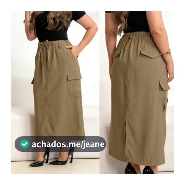 Saia Midi Cargo Feminina Longa Com Bolsos Laterais Cintura Alta Tendência Modas